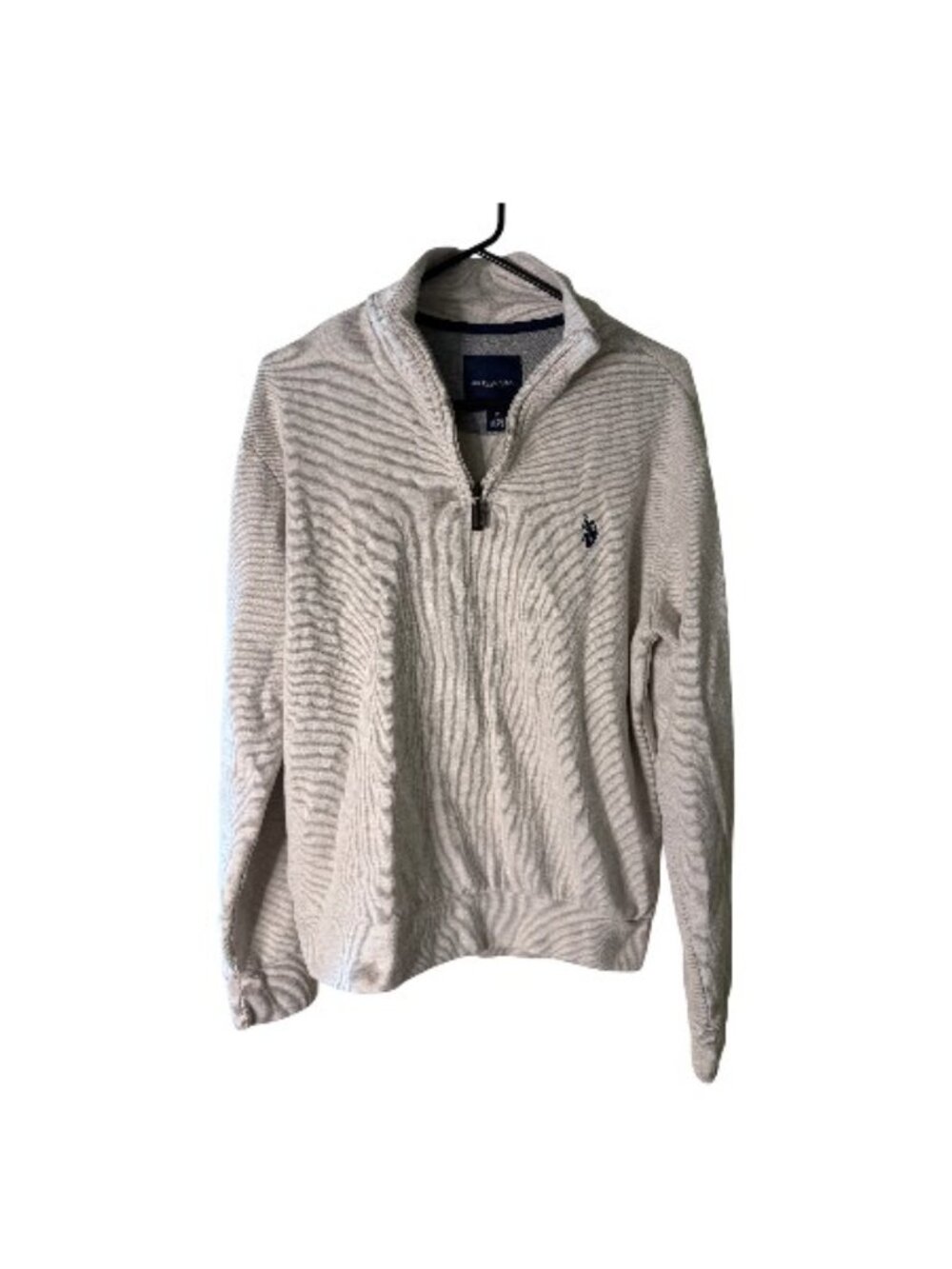 US POLO ASSN. Men's Beige Quarter-Zip Collared Long Sleeve Sweater Top Medium - Picture 4 of 7
